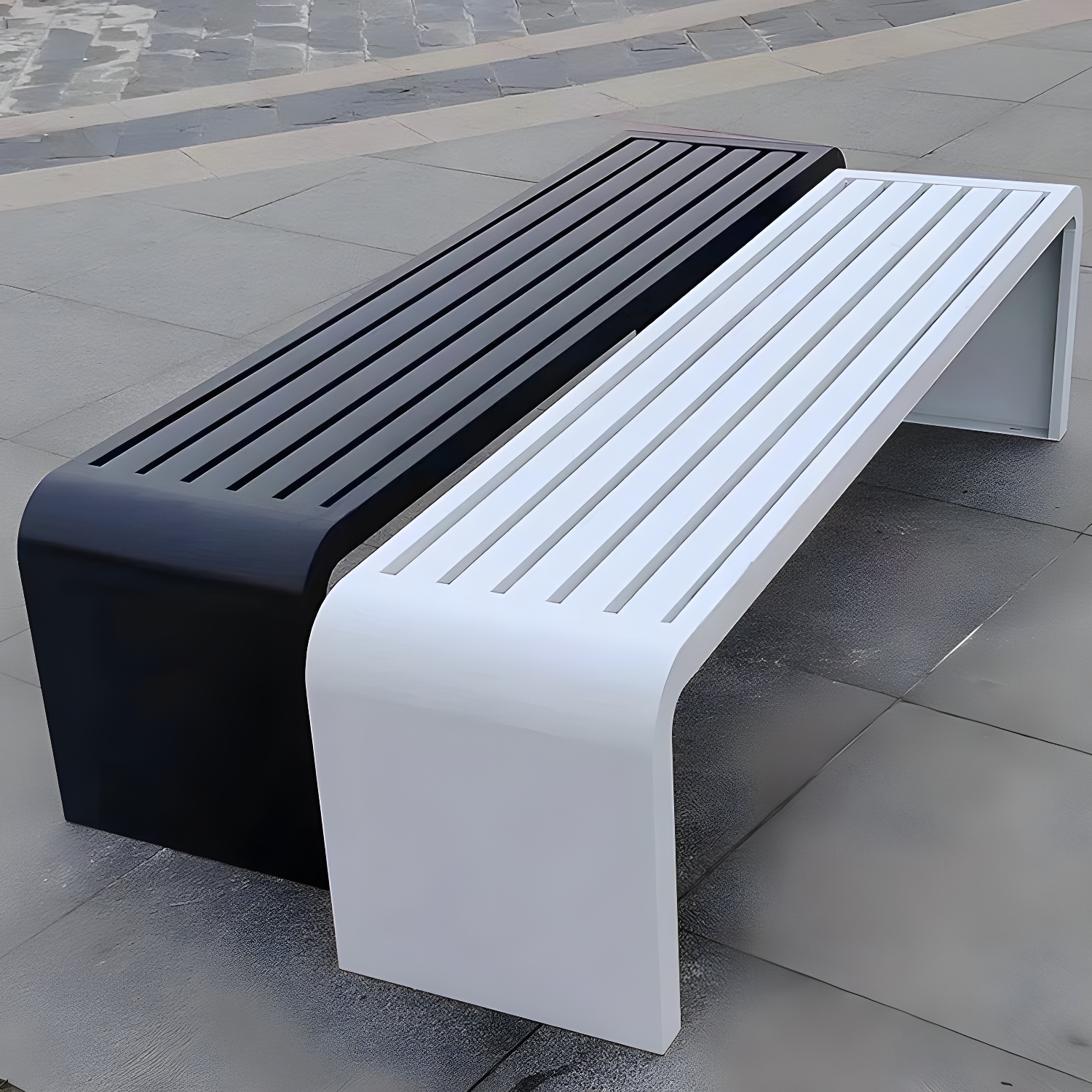 Outdoor Waterproof Picnic Bench Strip Shape Nordic Style with Double Pedestal