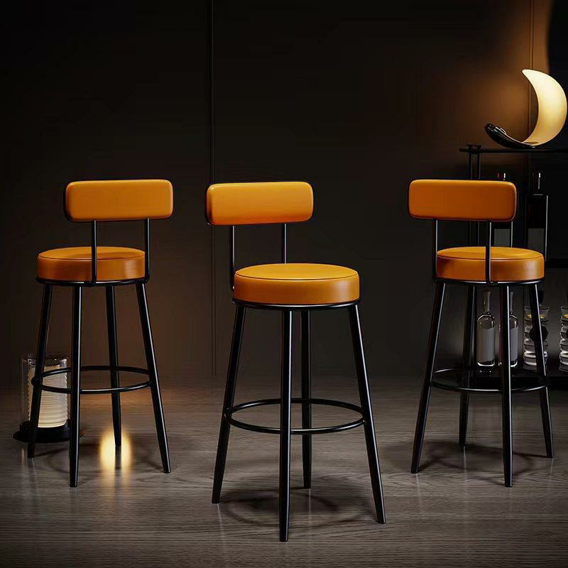 Round Seat Contemporary Faux Leather Bar Stool with Black Base for Home