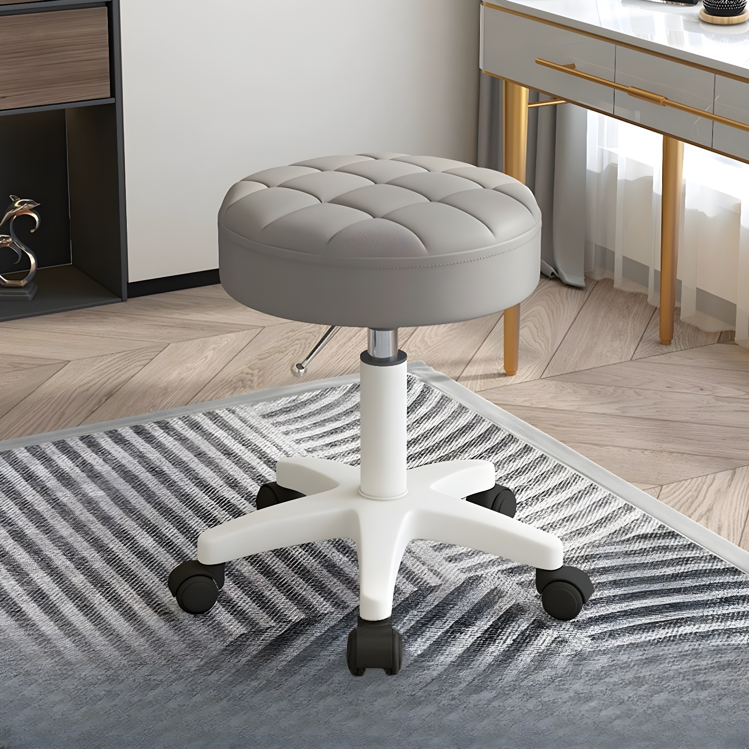 BarberPub Salon Chair 13.4" D x 21.6" H Round Styling Chair with Wheels