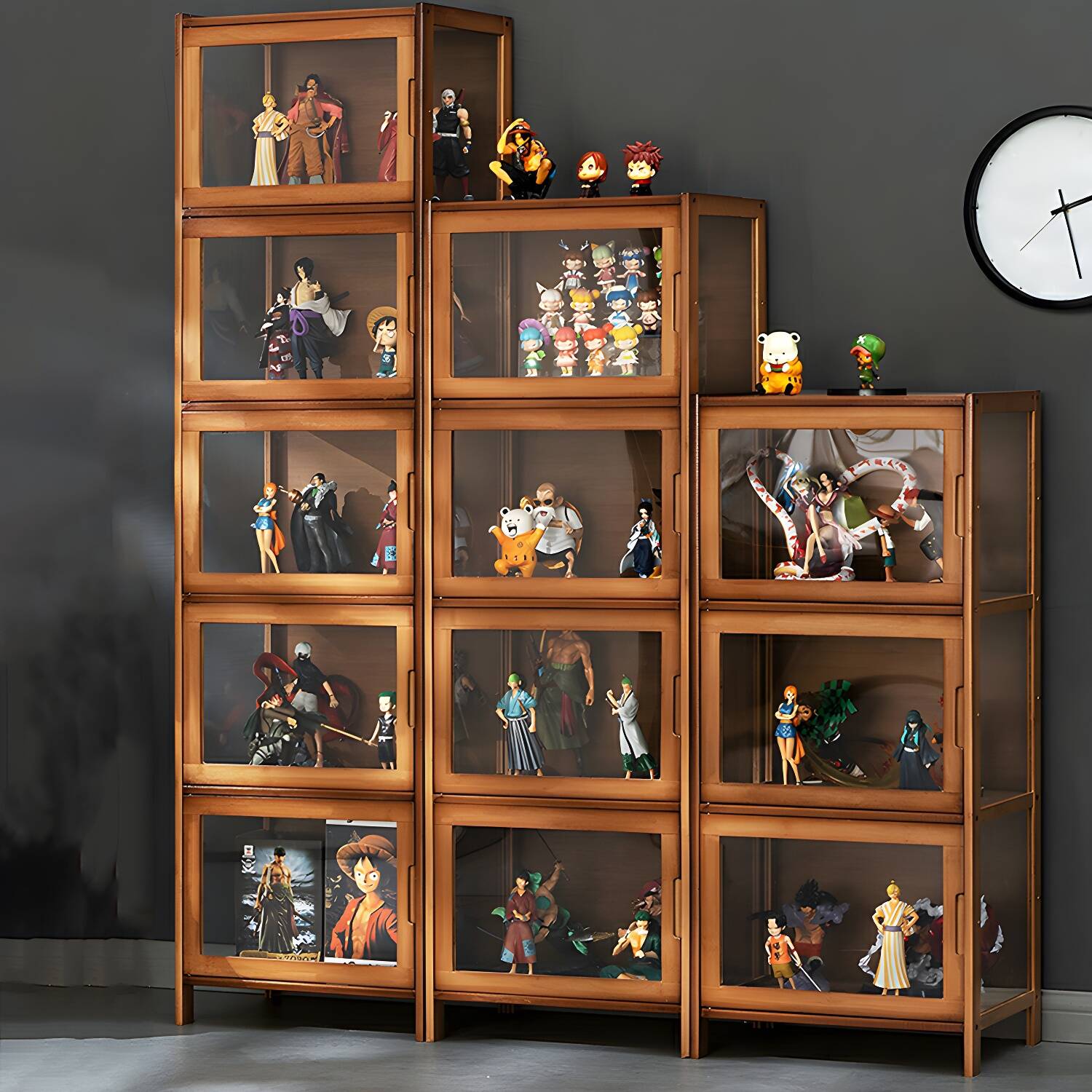 Acrylic Door Contemporary Bamboo Curio Cabinet for Living Room