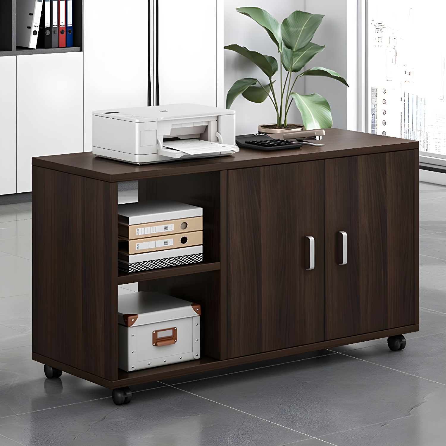 Simplistic Timber Horizontal Filing Cabinet/Vertical Filing Cabinet Roller Wheels 2 Shelves/1 Shelf