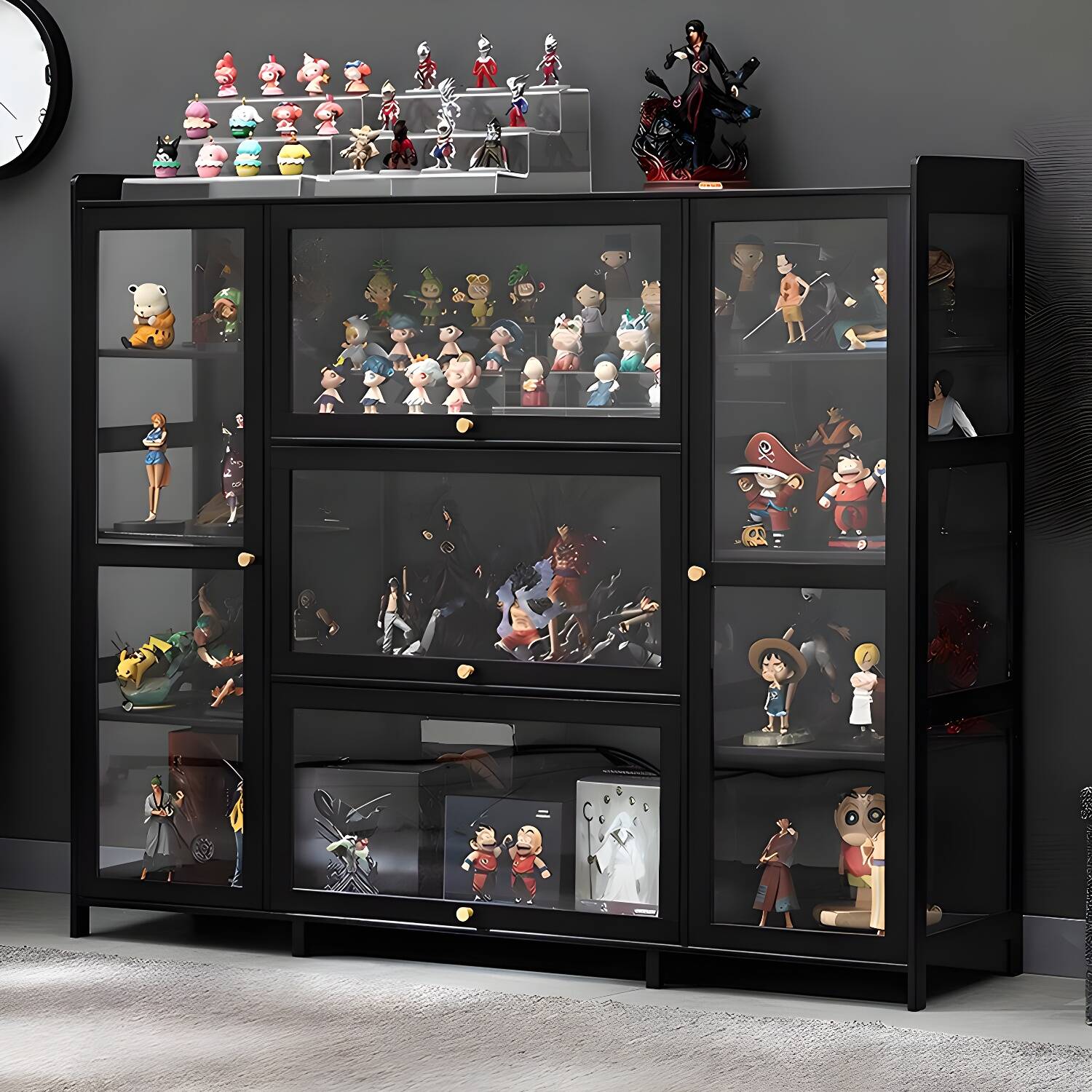 Minimalist Standard Charcoal Bamboo Curio Cabinet With 5 Cabinets/4 Cabinets/3 Cabinets And 6 Adjustable Shelves/3 Adjustable Shelves/1 Shelf And 5 Doors/4 Doors/3 Doors