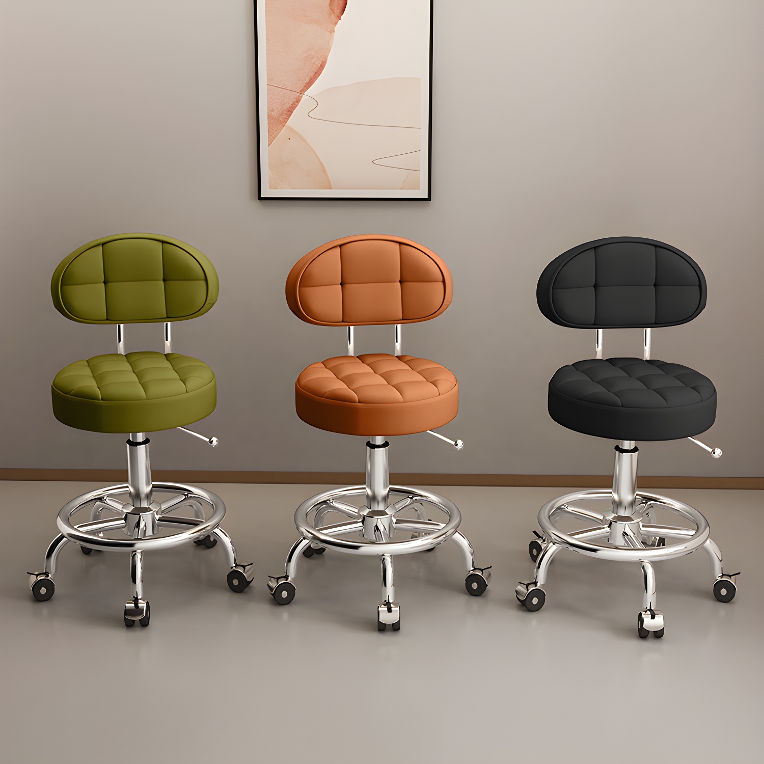 Wear Resistant Leather Styling Chair BaberPub Adjustable Salon Chair with Wheels