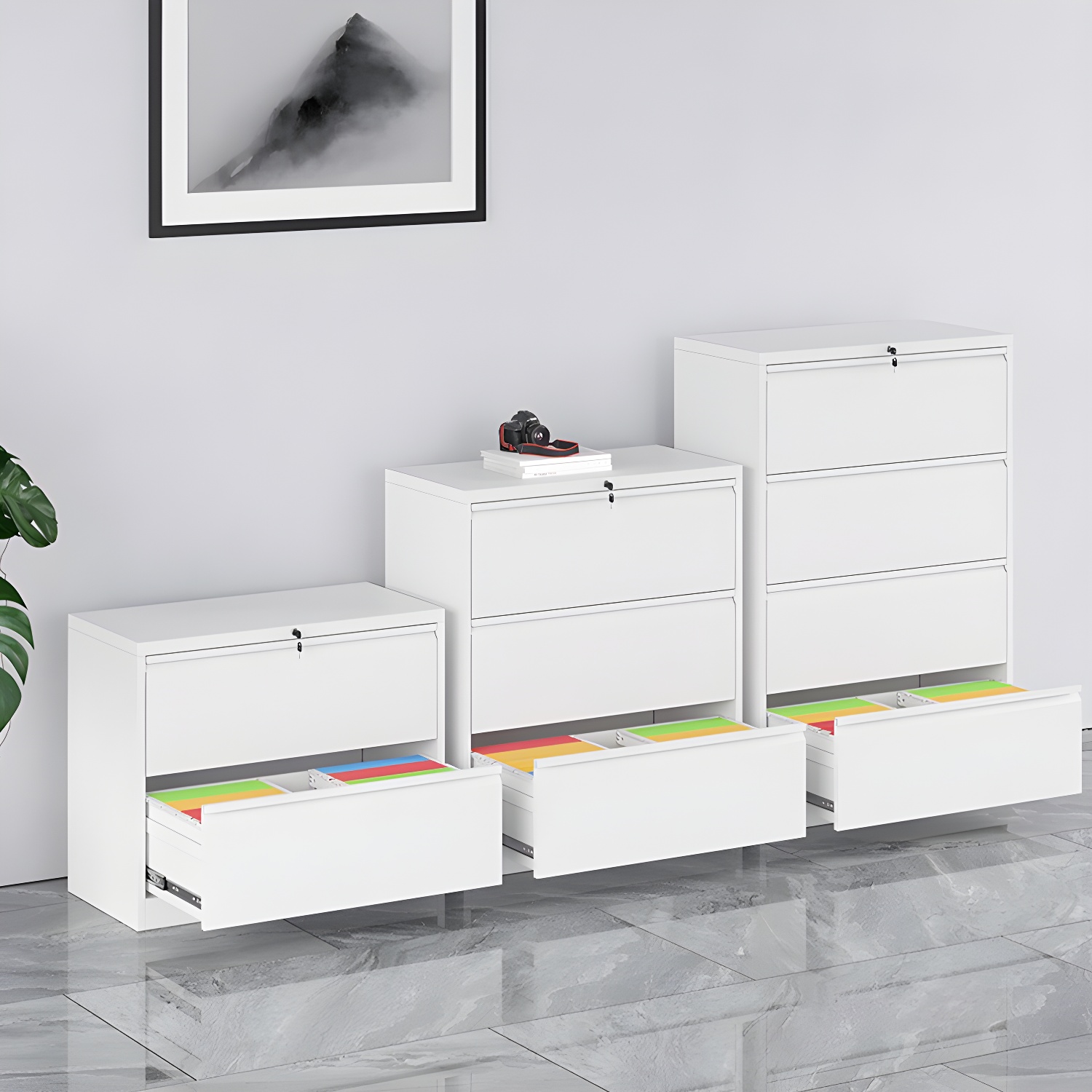 18" Wide Metal Filing Cabinet with Locking Drawers in Modern Style