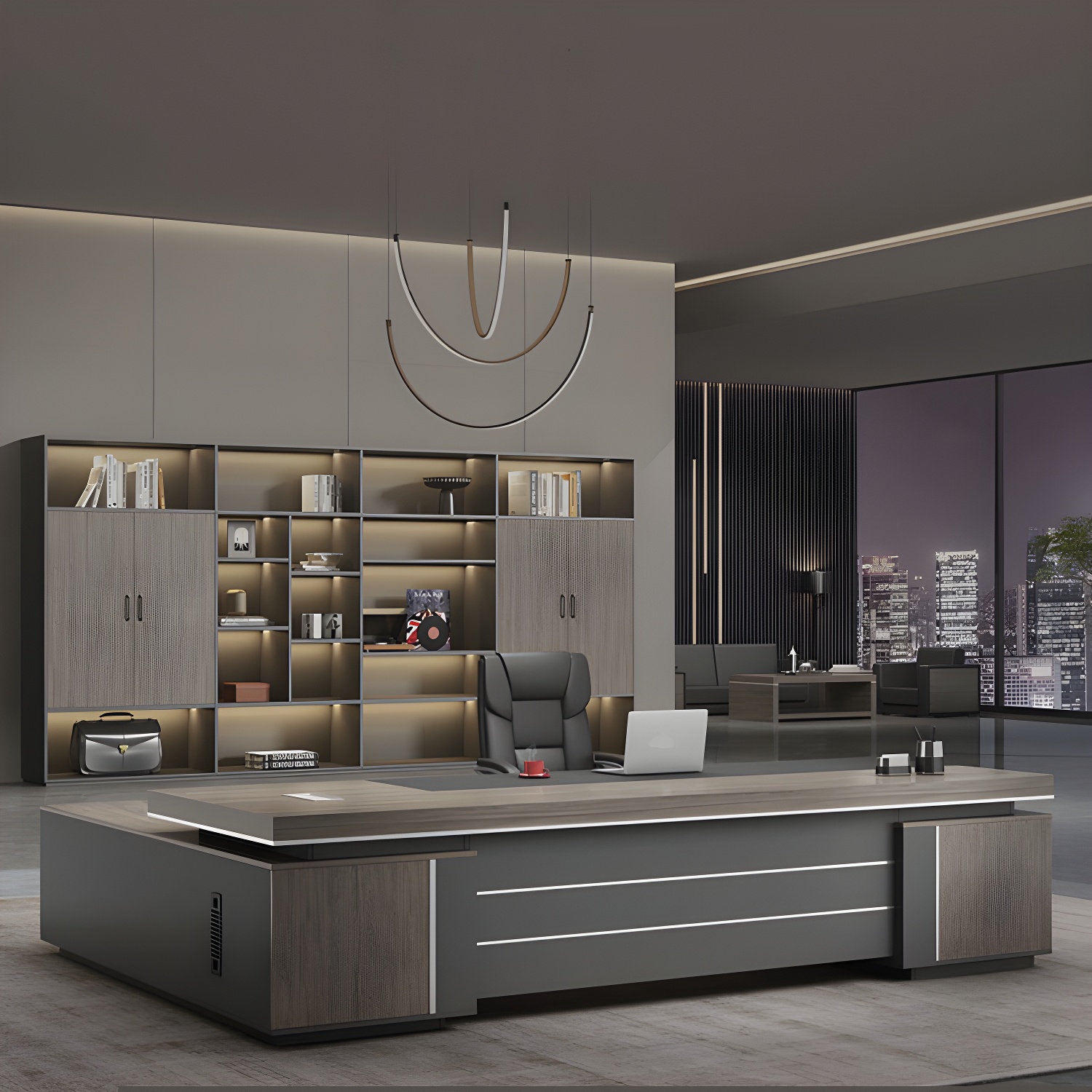 Wooden Pedestal Base Executive Desk with Drawers in Modern Style