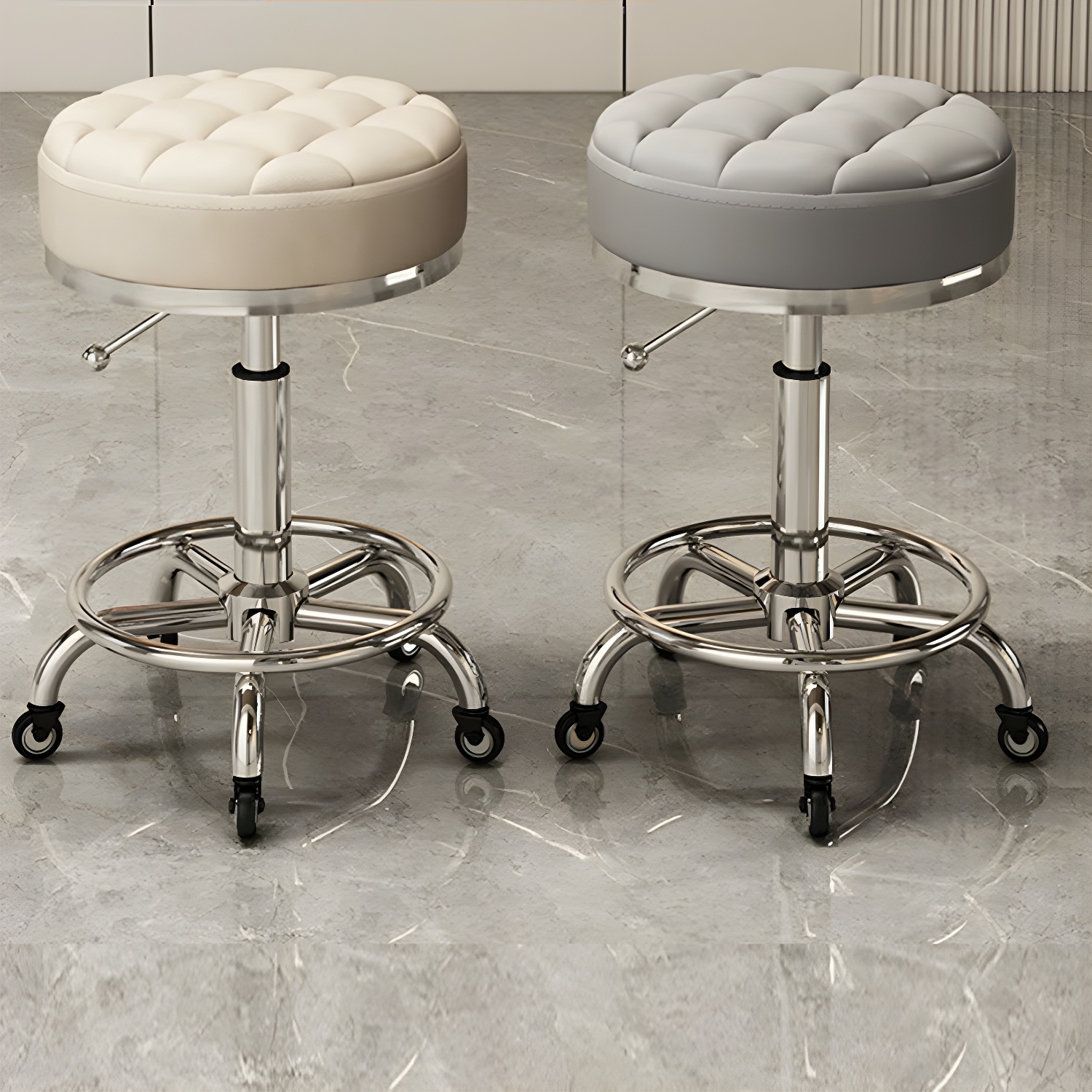 PU Leather Water Resistant Styling Chair with Wheels Adjustable Height