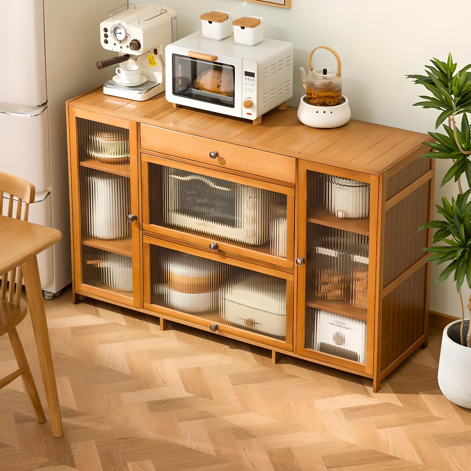 Modern Sepia Bambusa Standard Kitchen Cupboards With Acrylic Door