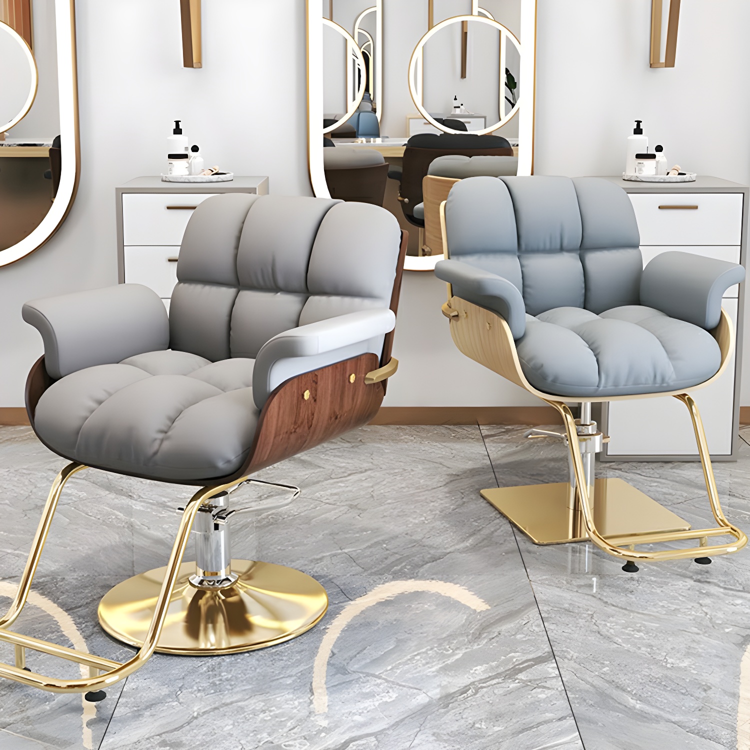 Water Resistant Faux Leather Styling Chair with Cushion & Armrest & Footrest Salon Chair