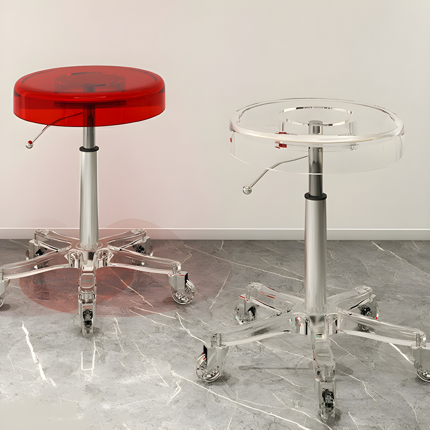 Simple and Stylish Acrylic Round Stool with 5 Casters for Movable and Height Adjust