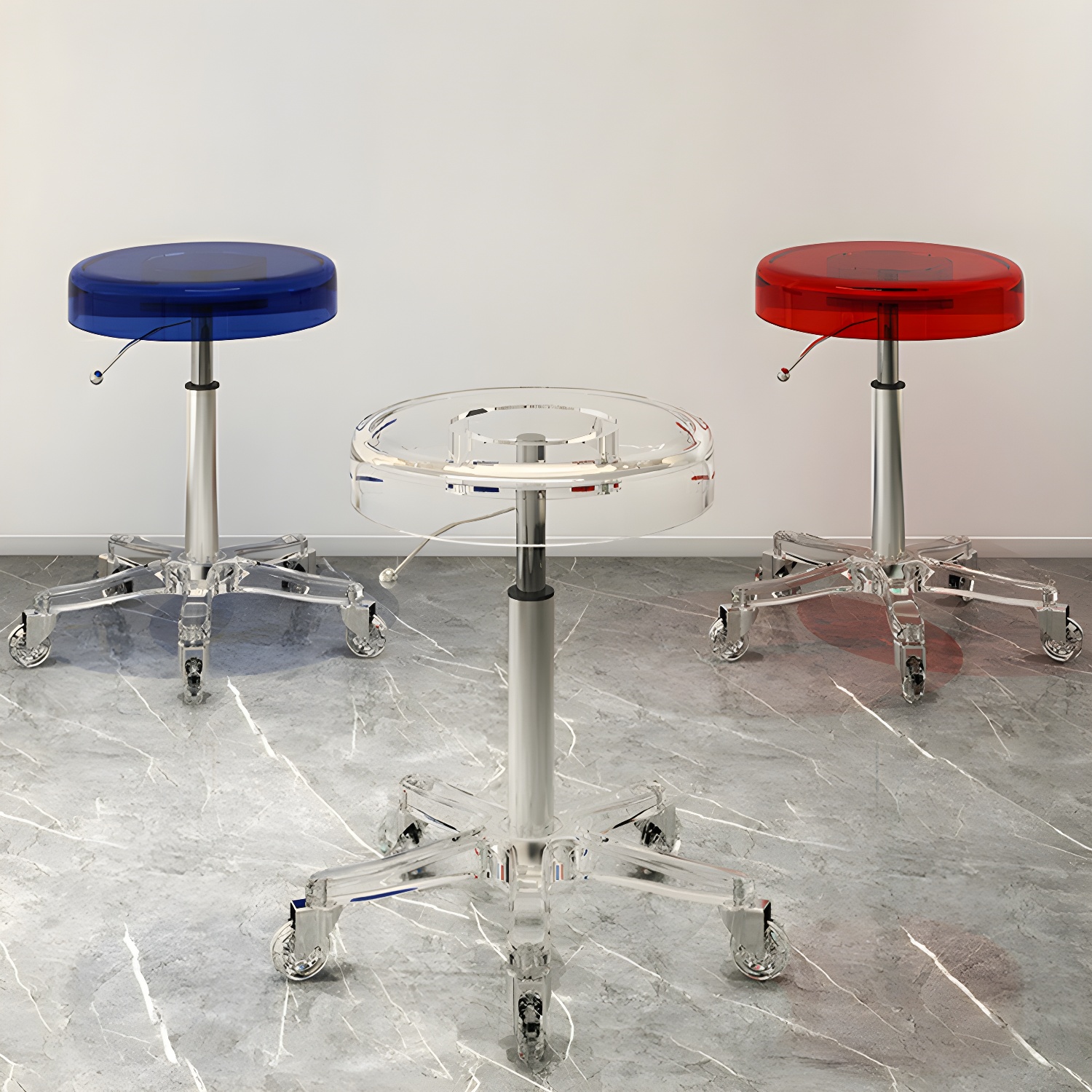 Acrylic Multi Colour Styling Chair with Wheels Adjustable Salon Chair Barber Pub