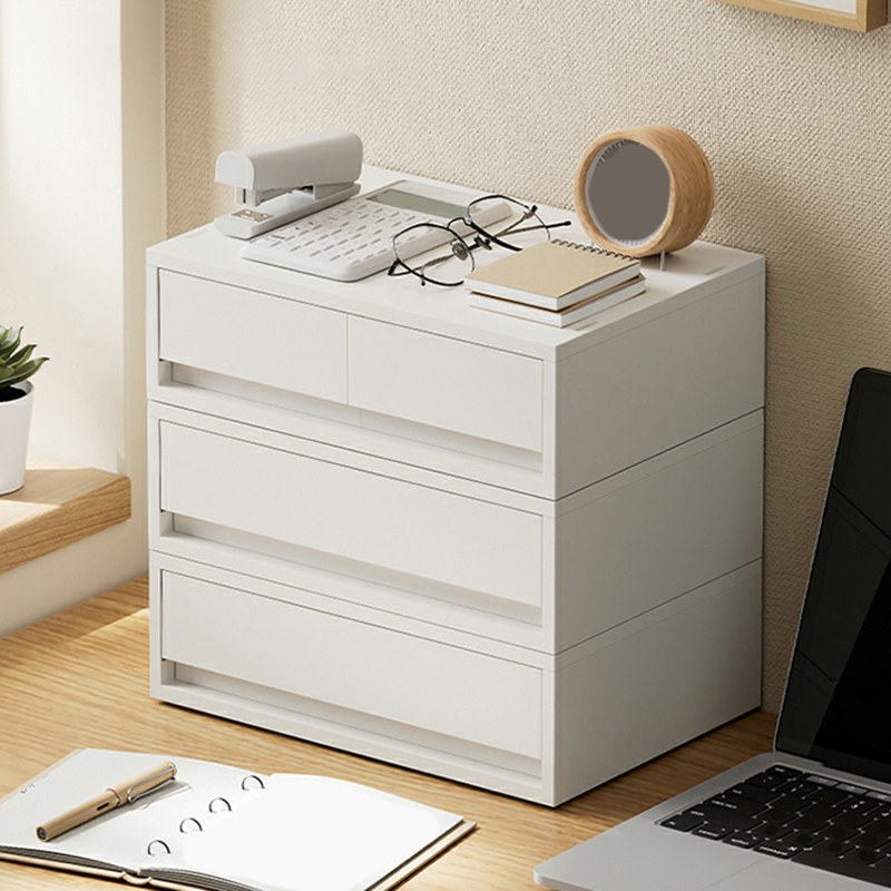 Modern Chalk Plastic Table Top Lateral Filing Cabinet with Drawers