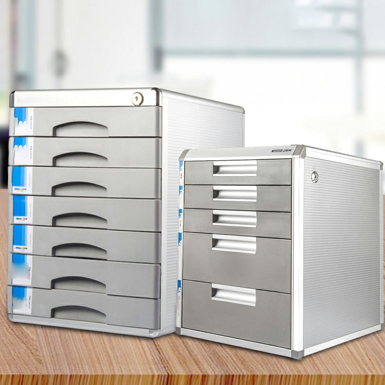 Art Deco Dove Grey Fireproof Lateral Filing Cabinet/Vertical Filing Cabinet in Metal with Key Lock and Drawers