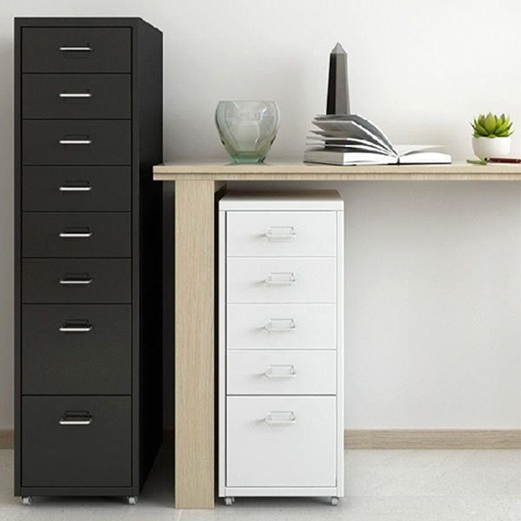 Fire Resistant Movable Vertical Filing Cabinet in Metal with Casters in Modern Simple Style