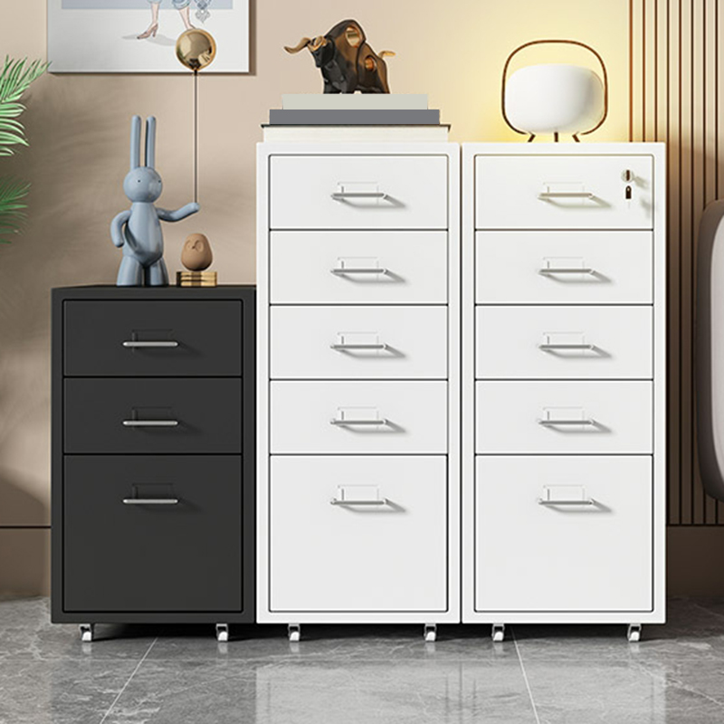 Fireproof Vertical Filing Cabinet in Steel with Soft Close, Wheels and Drawers in an Art Deco Style