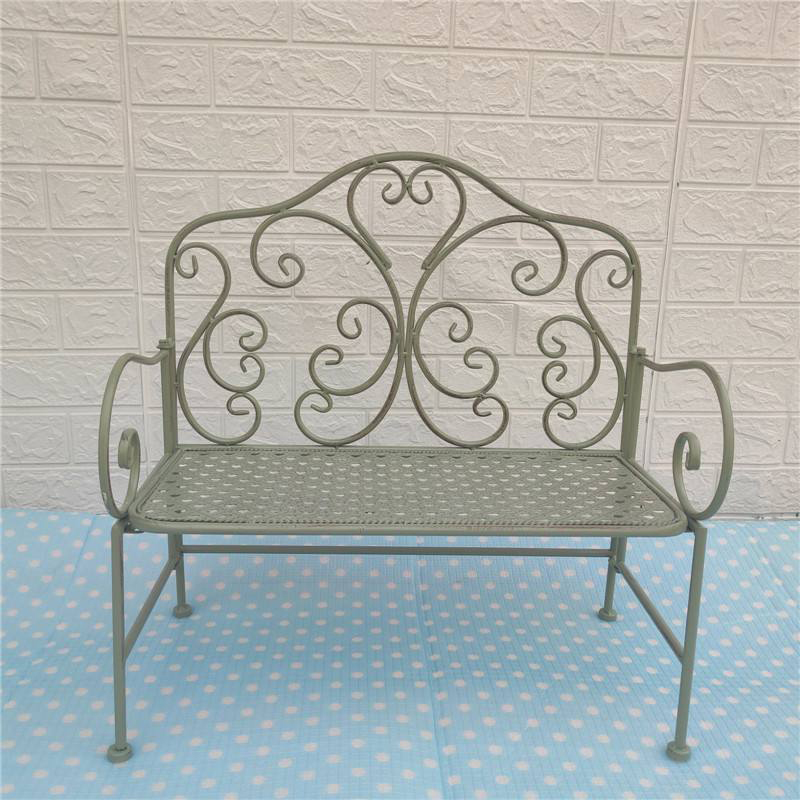 French Country Waterproof Alloy Park Bench with Back and Curved Arm, Green