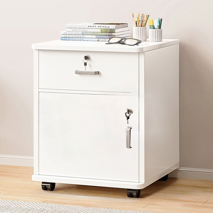Contemporary Natural Wood Soft Close Vertical Filing Cabinet/Lateral Filing Cabinet with Key Lock and Wheels