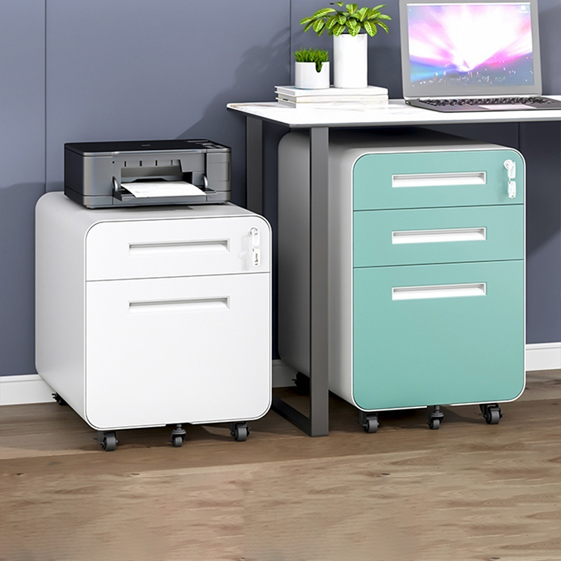 Fireproof Vertical Filing Cabinet in Steel with Rollers, Lock and Smallest Drawers in a Modern Simple Style