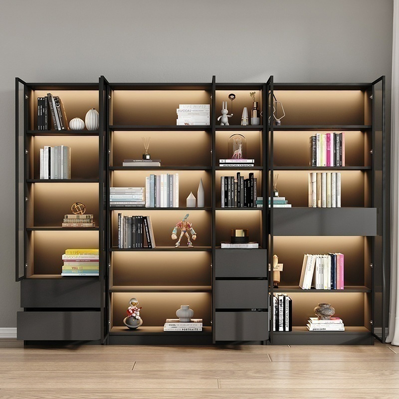 Modern Glass Door Freestanding Black Accent Cabinet with Cabinet Boxes and 6 Shelves/10 Shelves/12 Shelves