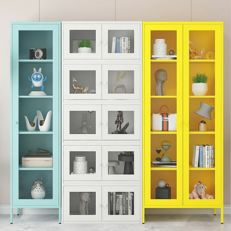Freestanding Standard China Cabinet in Steel with Glass Doors and Functional Storage Cabinet in a Modern Simple Style
