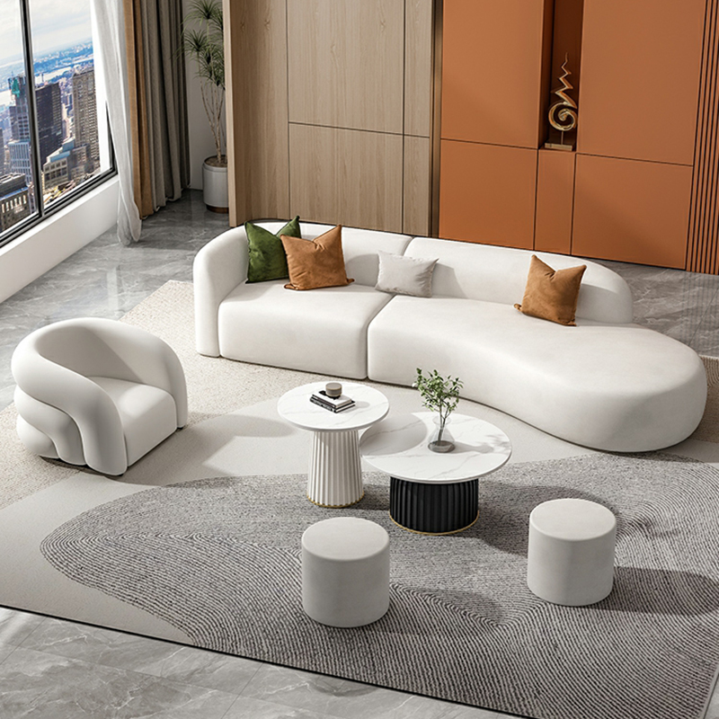 Bowed/Straight Right/Horizontal Chalk Corner Sectional/Sofa Couch for 6/5 Person/1 Person with Concealed Support Living Space