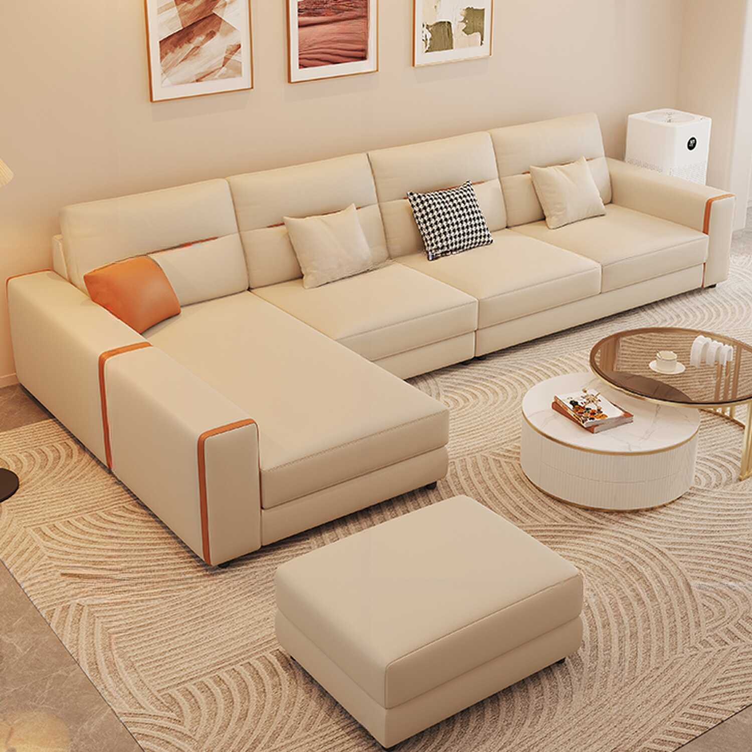 L-Shape Reversible Sofa Chaise with Concealed Support for Living Room