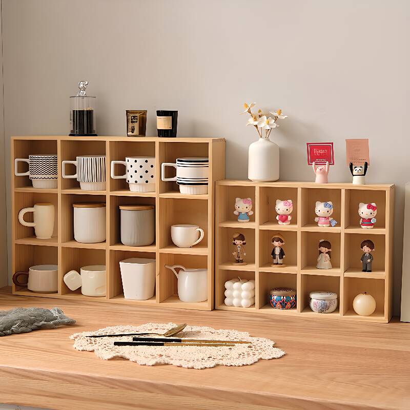 Freestanding Display Stand in Wood with Open Storage and Functional Storage Cabinet for Living Room