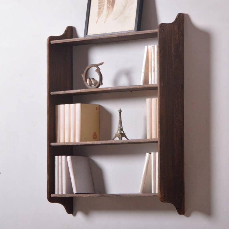 Brown Floating Mount Display Stand in Wood with Open Storage and Functional Storage Cabinet for Living Room in an Old School Style