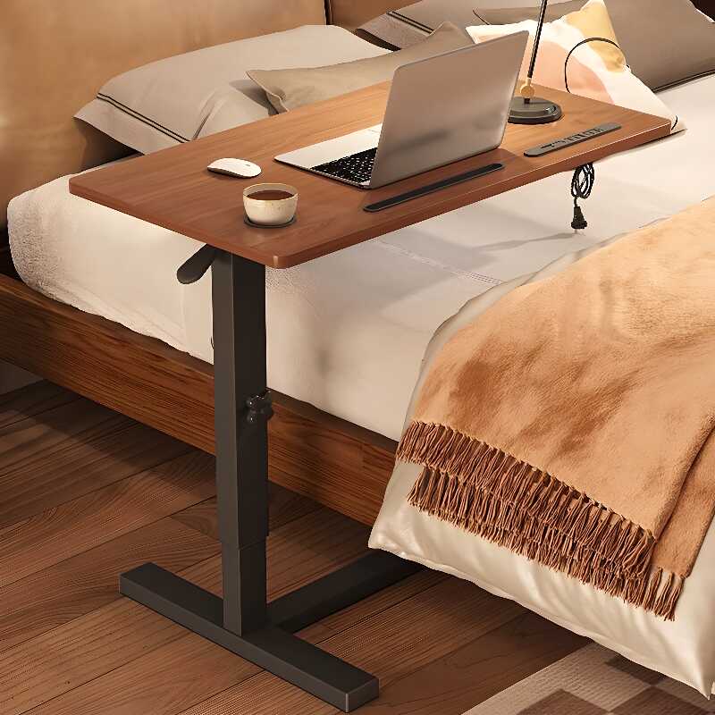 Contemporary Elevatable Lumber Laptop Cart with Roller Wheels & 4 Outlets