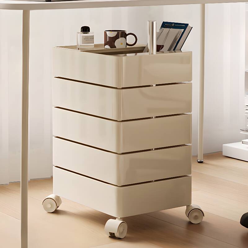 Plastic Vertical Filing Cabinet with Rollers and 5 Drawers in a Simplistic Style