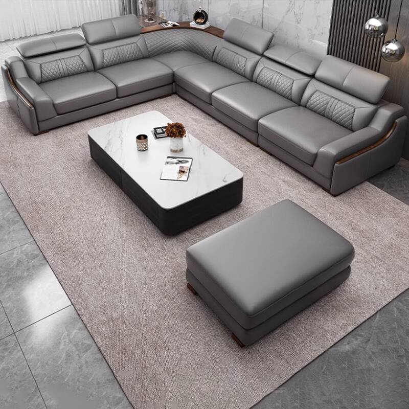 Straight/U-Shape Horizontal/Symmetrical Sloped Arms Sofa Couch /Sectional with Concealed Support & Adjustable Headrest