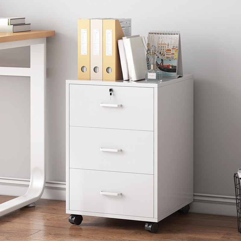 Lateral Filing Cabinet/Vertical Filing Cabinet in Lumber with Key Lock, Caster Wheels, 3 Drawers/1 Drawer and 1 Shelf/3 Shelves in a Modern Style