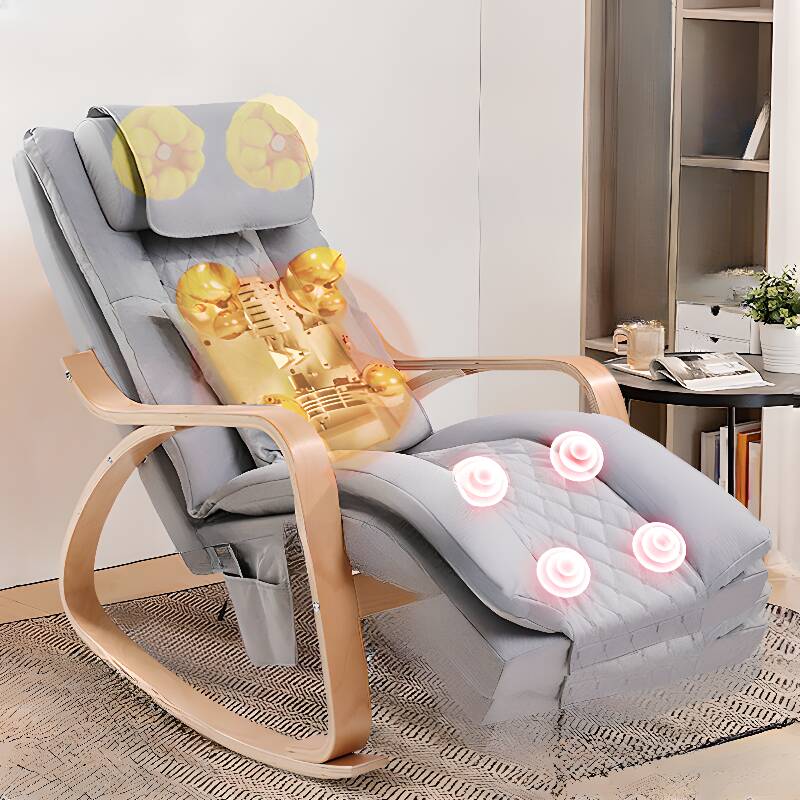 Chalk/Cocoa Birch Rocking Chair Couch with Massage Feature, Ergonomic, Electric, Rear Back, Stationary