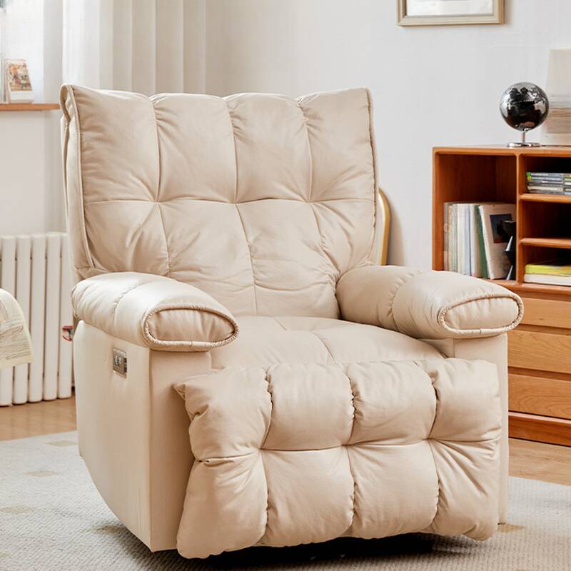 Modern Upholstered Reclining Accent Chair with Locking Back Angle, Detachable Cushion and Independent Foot Movement and Lumbar Support, Rocking Base and Alloy Frame