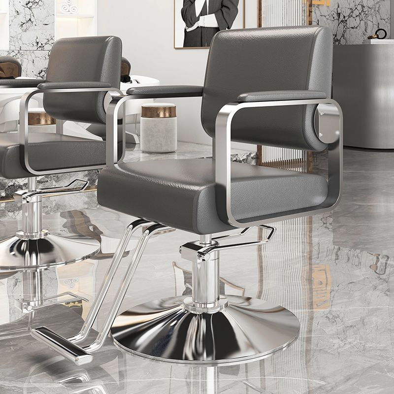 Rectangle Solid Colour Watertight Metal Rotating Barber Chair with Solid Back Panel & Foot Perch