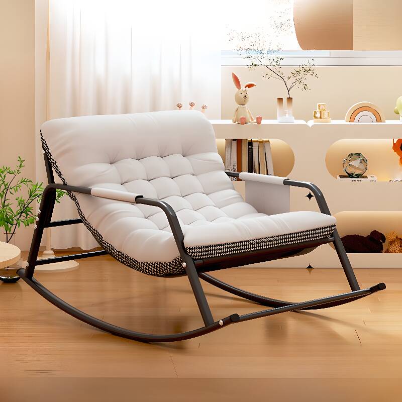 Dove Grey/Chalk/Amber Colour Modern Simple Style Upholstered 2 Person Rocking Chair Couch with Cushioned Track Arm