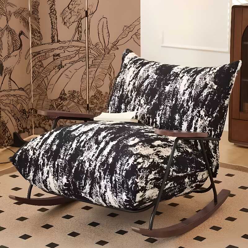 Midnight Black/Dove Grey/Beige Modern Simple Style Upholstered Rocking Chair Couch with Cushioned Flared Arm