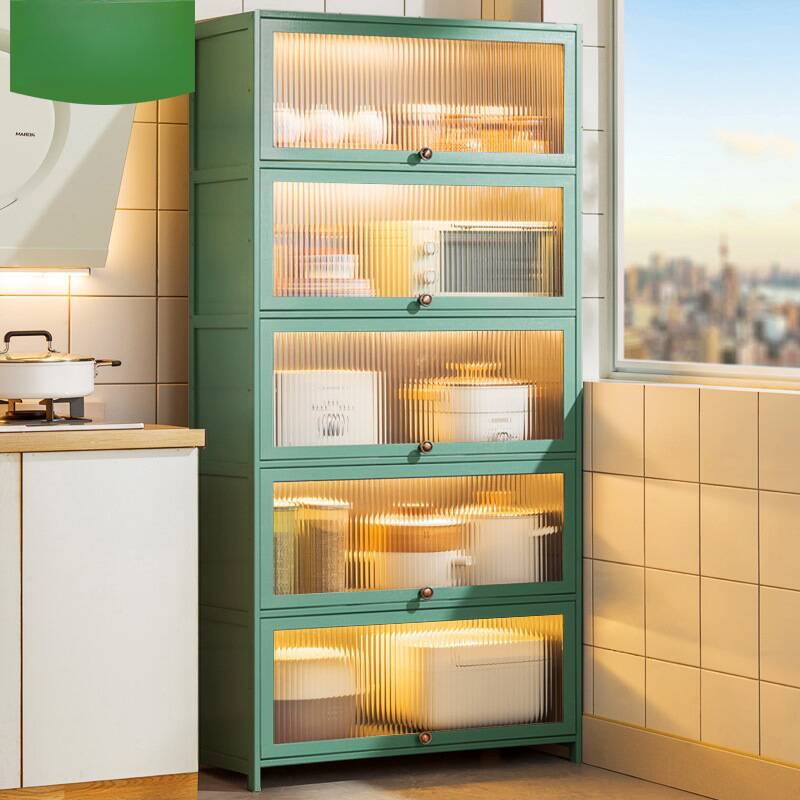 Olive Green Ground Accent Cabinet with Exposed Storage and Container