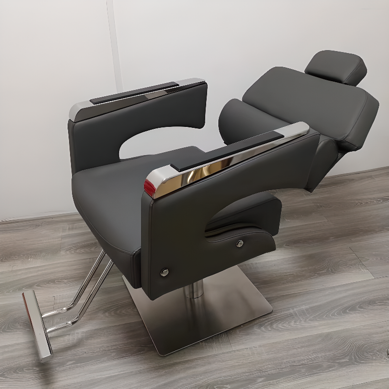 Flexible Backrest Barber Chair Solid Colour L-Shape Stainless Steel Foot Pedestal Variable-sized