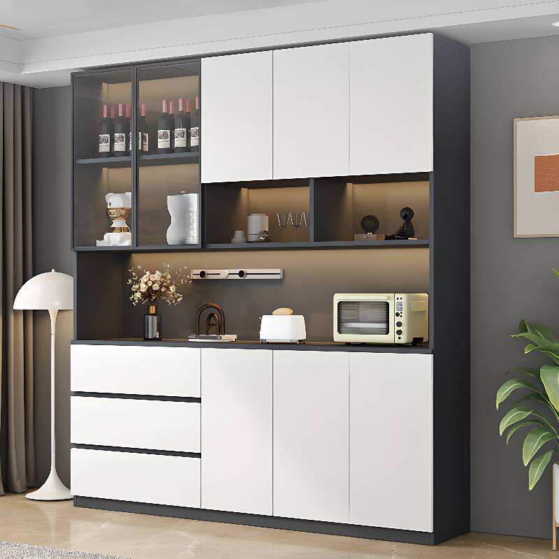 7 Shelves/11 Shelves/6 Shelves Wood Cabinet Set with Locker, Uncovered Storage Included/Not Included