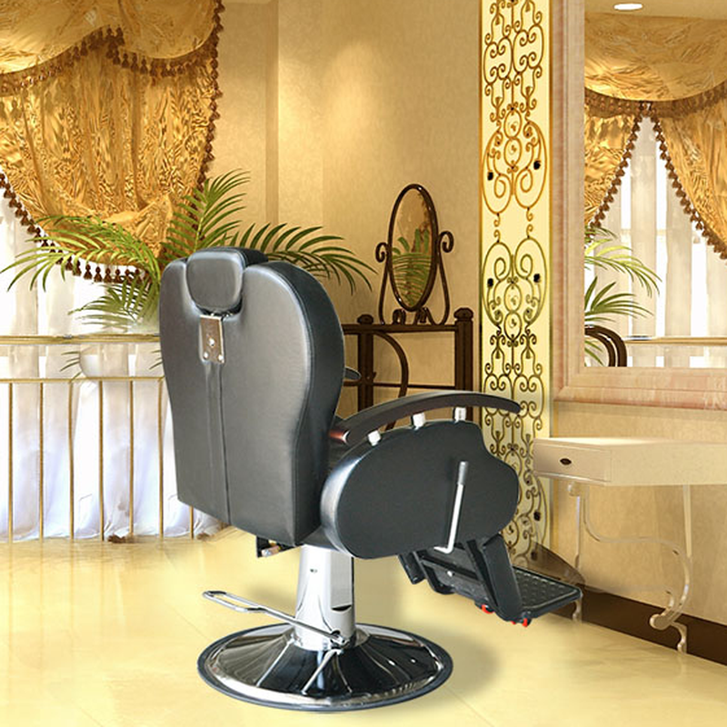 Height-adjustable Scratch-shielded Swivel Barber Chair with Footrest and Upholstered Rear