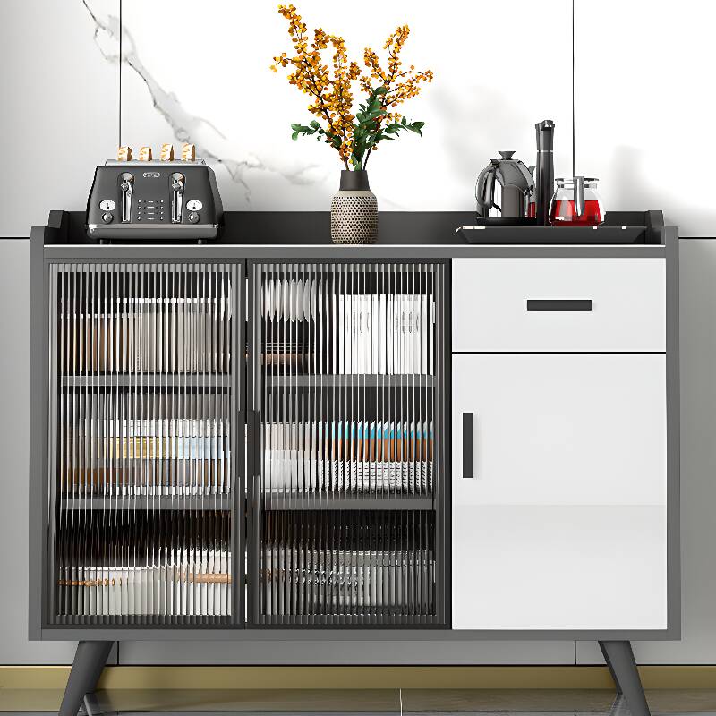 Lumber Flooring Refrigerator Cabinet with Receptacle, Single Drawer, 2 Cabinets, Glass-panel Door, and Changeable Shelf