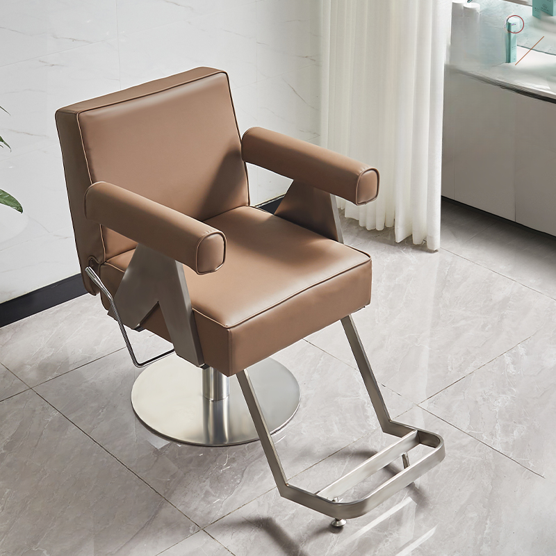 Scratch-proof Swivel Barber Chair with Height-adjustable Feature and Upholstered Rear