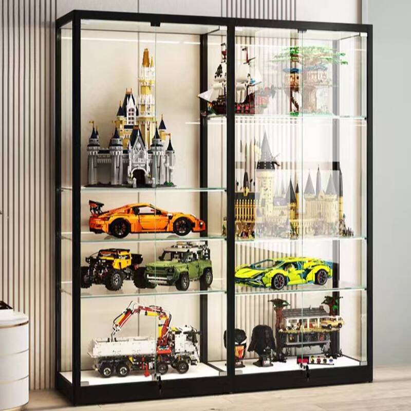 Ground Curio Cabinet with Container Storage, Standalone and Encased with Seamless Overlay