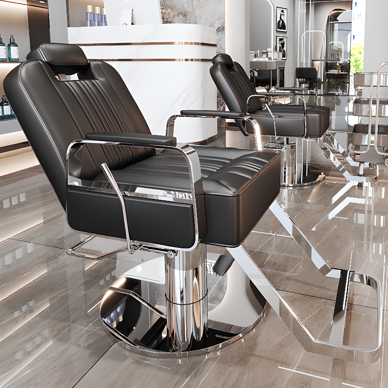 L-Shape Striped Upholstered Leather Water-resistant Barber Chair with Imperforate Back and Metal Frame