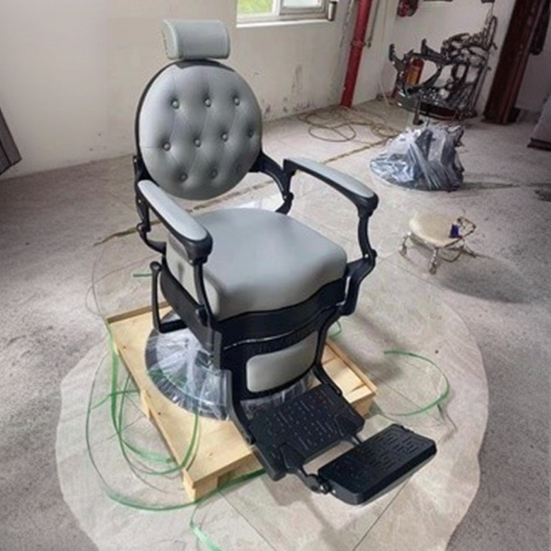Scratch-shielded Manual Recline Solid Colour Upholstered Leather Barber Chair with Footrest, Uncovered Back and Metal Frame