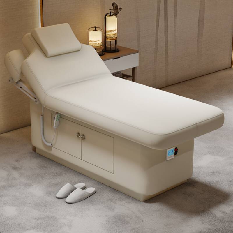 Cream Timber Height-adjustable Rectangular Massage Bed