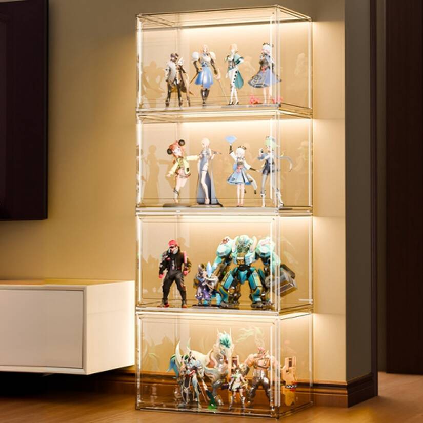 Transparent Minimalist Plastic & Acrylic Accent Cabinet with Repository, Multiple Cabinets and Shelves, and Various Doors