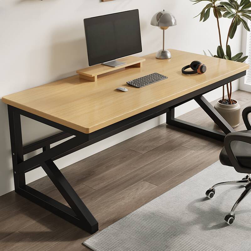 Simplistic Rectangular Office Computer Desk with a Timber Tabletop