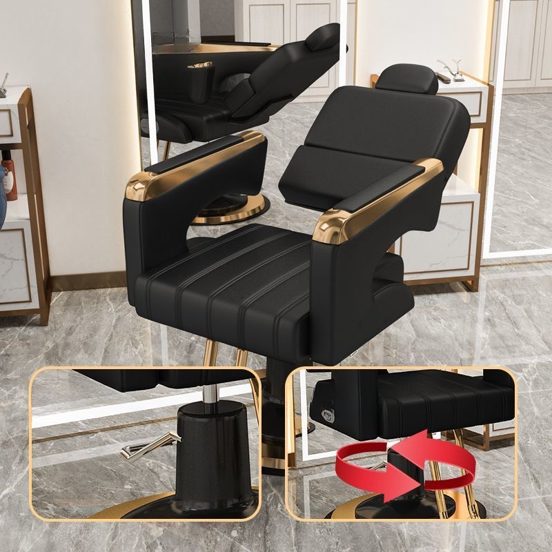 Manual Recline Rectangular Twist-resistant Upholstered Leather Barber Chair with Alloy Frame and Solid Back