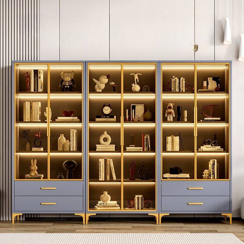 Glamorous Reclaimed Wood Accent Cabinet with Stockroom, 4 Shelves, Glass-panel Door, Hinged